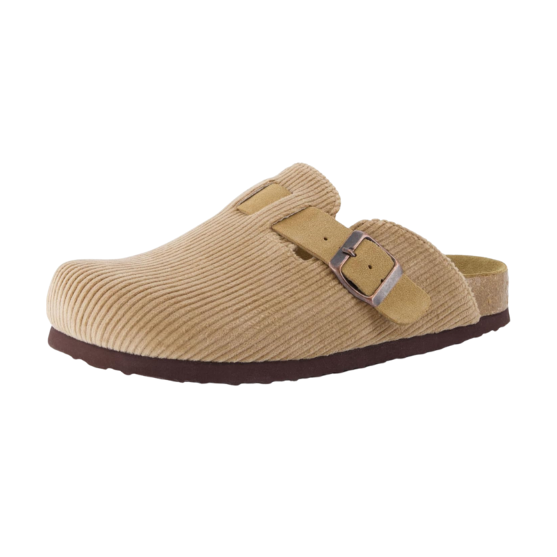 Yeluno Comfort Clogs with Cork Footbed & Memory Foam | Taupe Corduroy