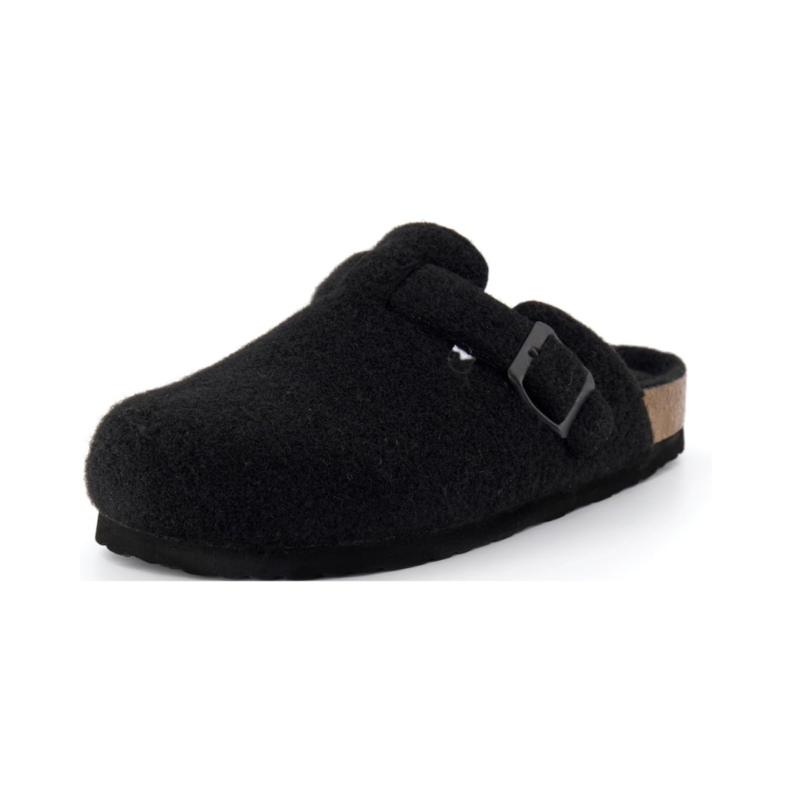 Yeluno Comfort Clogs with Cork Footbed & Memory Foam | Black Wool