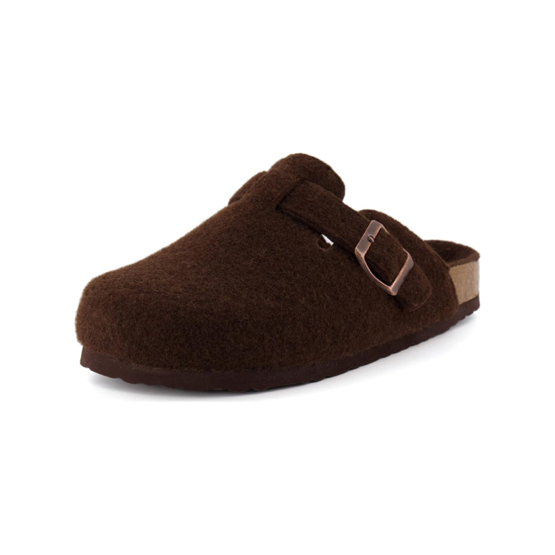 Yeluno Comfort Clogs with Cork Footbed & Memory Foam | Brown Wool