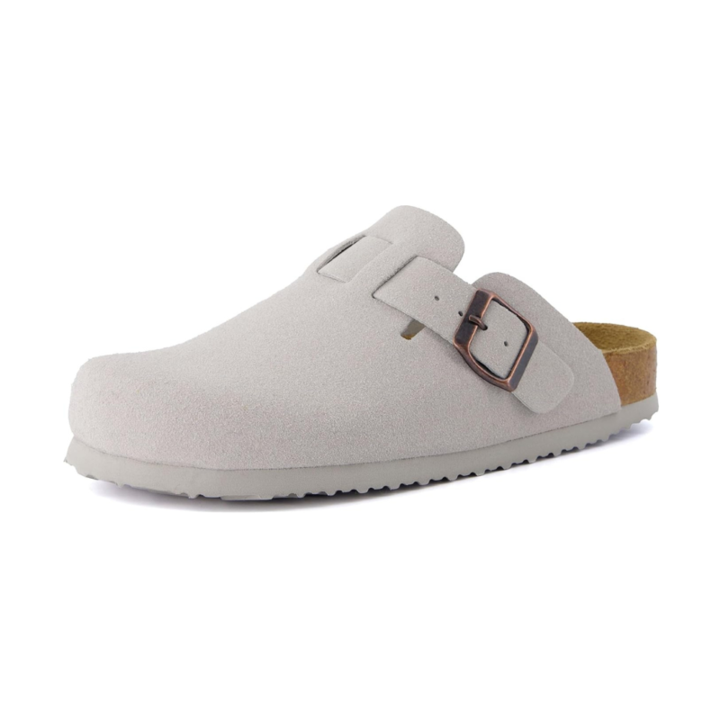 Yeluno Comfort Clogs with Cork Footbed & Memory Foam | Ivory Vegan Suede