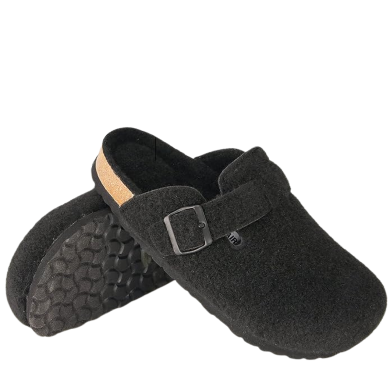 Yeluno Comfort Clogs with Cork Footbed & Memory Foam | Black Wool - Image 2