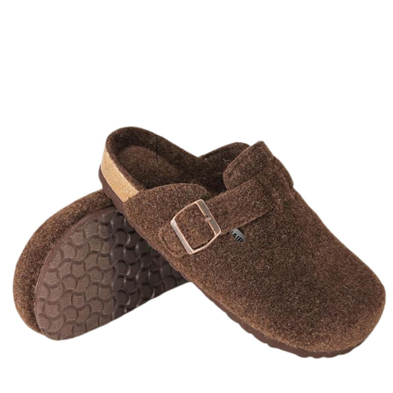 Yeluno Comfort Clogs with Cork Footbed & Memory Foam | Brown Wool - Image 2