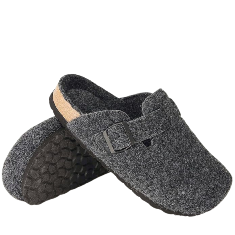 Yeluno Comfort Clogs with Cork Footbed & Memory Foam | Charcoal Wool - Image 2