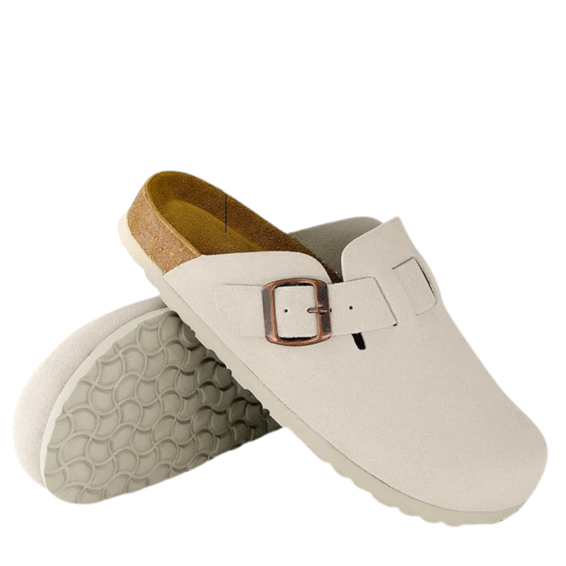 Yeluno Comfort Clogs with Cork Footbed & Memory Foam | Ivory Vegan Suede - Image 2