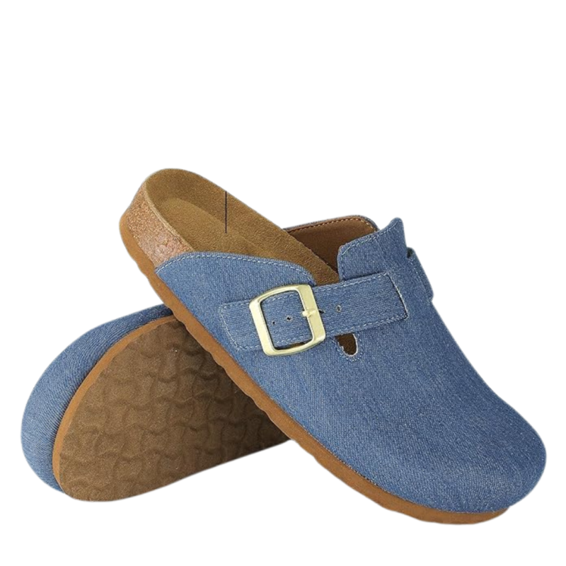 Yeluno Comfort Clogs with Cork Footbed & Memory Foam | Light Denim - Image 4