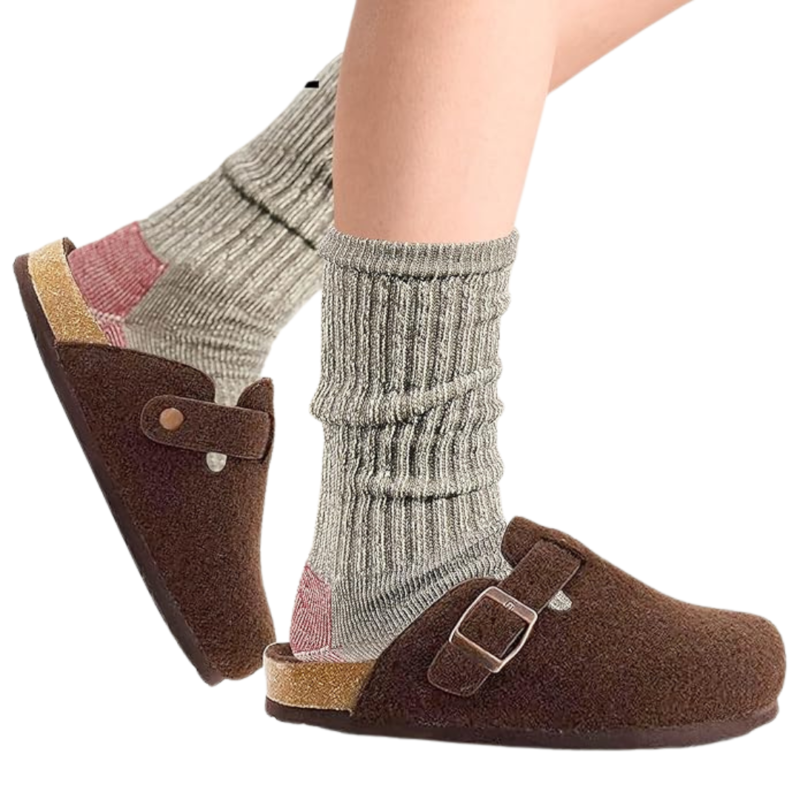 Yeluno Comfort Clogs with Cork Footbed & Memory Foam | Brown Wool - Image 3