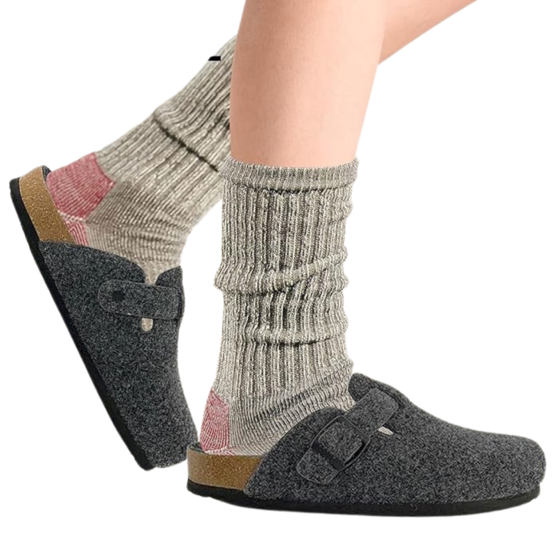 Yeluno Comfort Clogs with Cork Footbed & Memory Foam | Charcoal Wool - Image 3