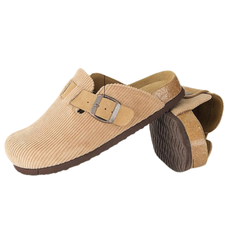 Yeluno Comfort Clogs with Cork Footbed & Memory Foam | Taupe Corduroy - Image 4