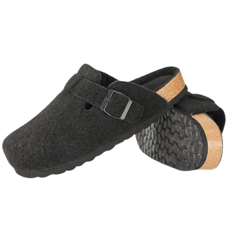 Yeluno Comfort Clogs with Cork Footbed & Memory Foam | Black Wool - Image 4