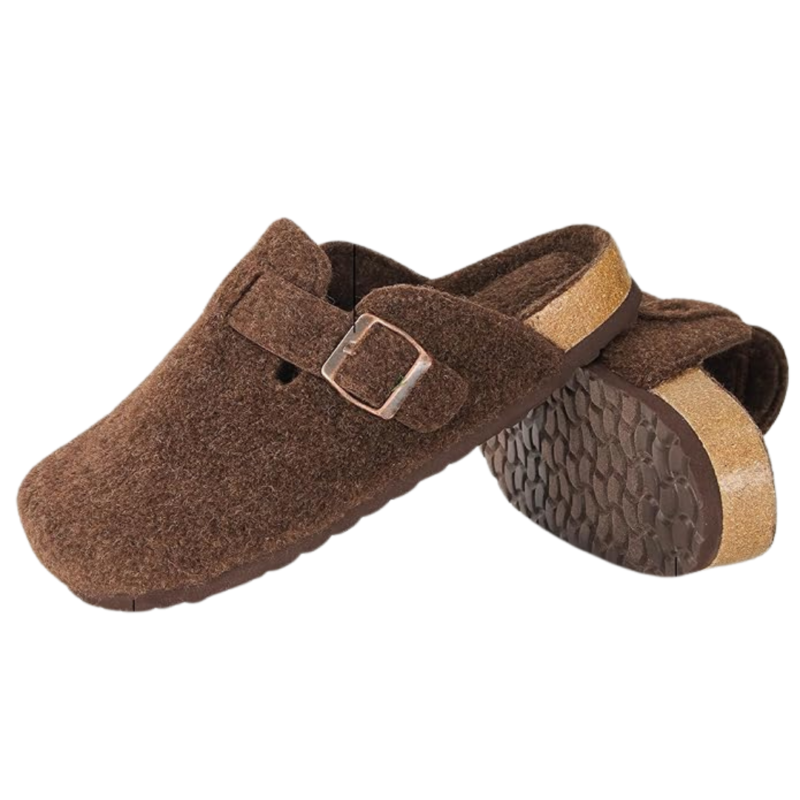 Yeluno Comfort Clogs with Cork Footbed & Memory Foam | Brown Wool - Image 4