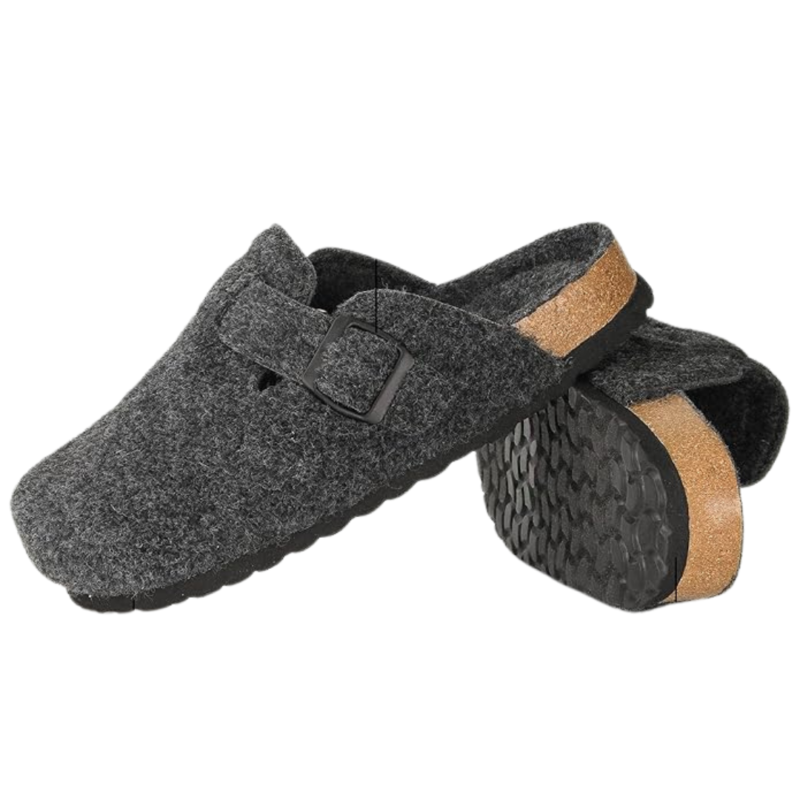 Yeluno Comfort Clogs with Cork Footbed & Memory Foam | Charcoal Wool - Image 4