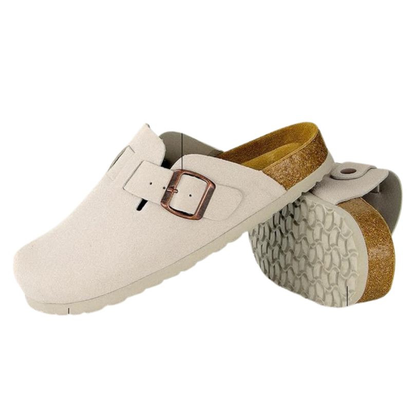 Yeluno Comfort Clogs with Cork Footbed & Memory Foam | Ivory Vegan Suede - Image 4