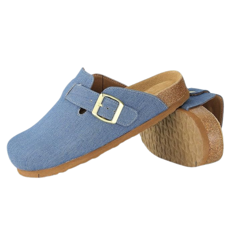 Yeluno Comfort Clogs with Cork Footbed & Memory Foam | Light Denim - Image 2