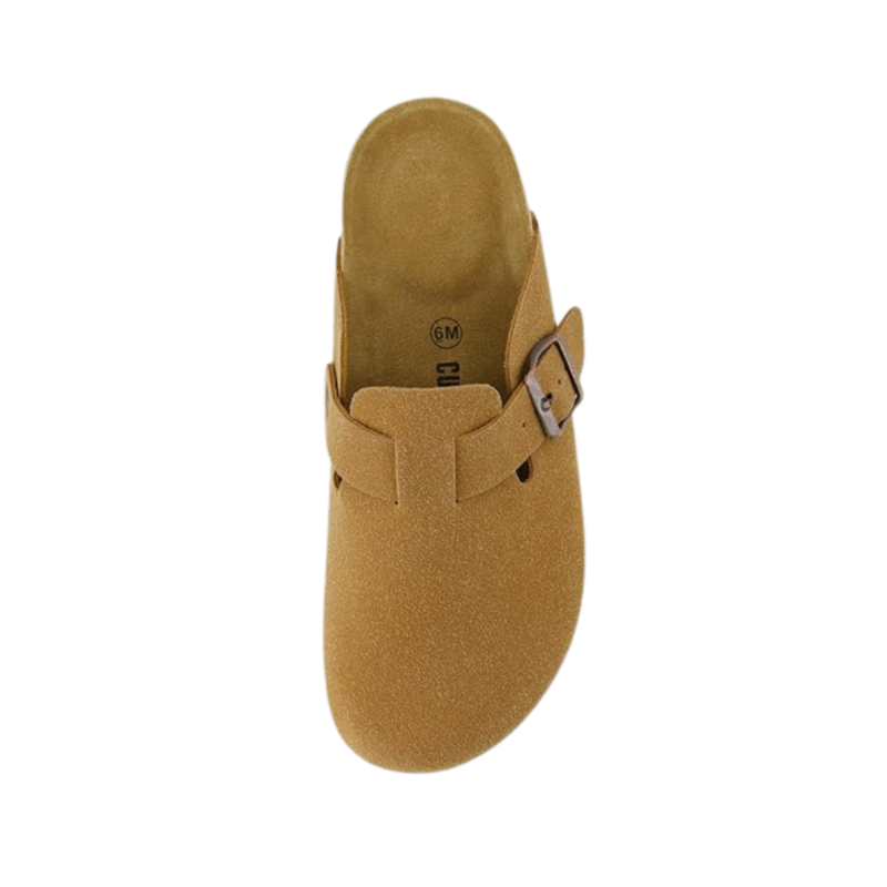 Yeluno Comfort Clogs with Cork Footbed & Memory Foam | Tan Vegan Suede - Image 5