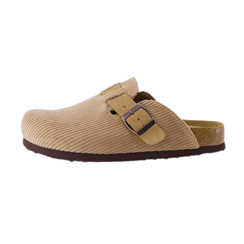 Yeluno Comfort Clogs with Cork Footbed & Memory Foam | Taupe Corduroy - Image 5